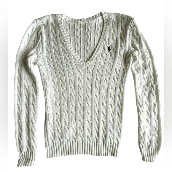 Polo Ralph Lauren Cable-Knit Cotton V-Neck Sweater – Women’s Medium - Picture 10 of 12